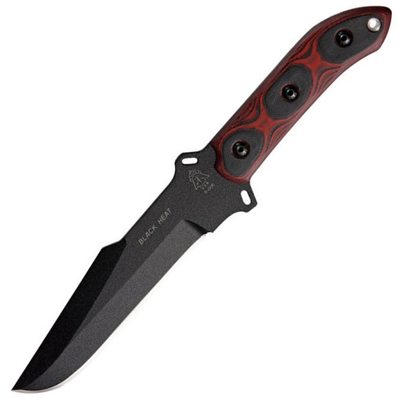 TOPS Black Heat Red & Black G10 1095 Steel Fixed Blade Knife w/ Sheath BLKHT01