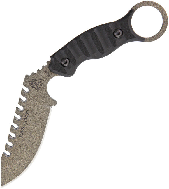 TOPS 10/27 Fixed Carbon Steel Sawback Blade Karambit Black Handle Knife ELPNX1