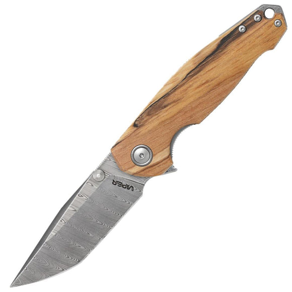 Viper Katla Linerlock Flammed Poplar Wood Folding Damascus Pocket Knife A5985PI