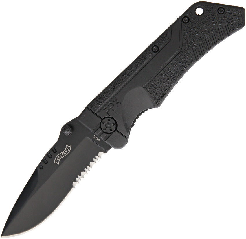 Walther PPX Linerlock 440C Stainless Serrated Folding Spear Pt