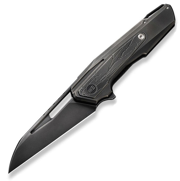 We Knife Falcaria Framelock Polished Gray & Etched Titanium Folding 20CV Knife 23012B4