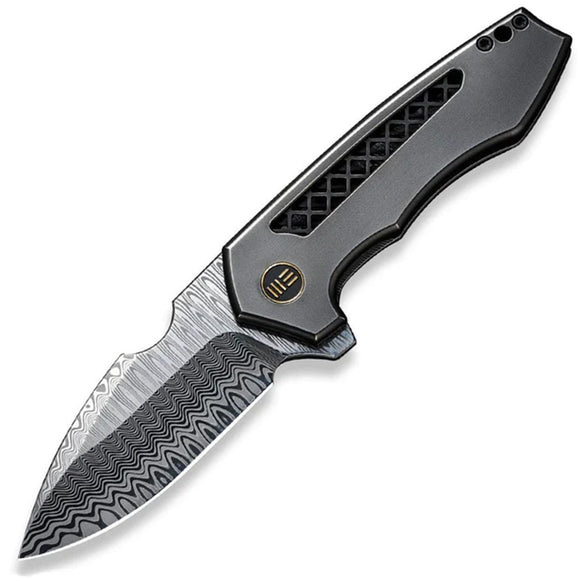 We Knife Harpen Framelock Dark Gray Titanium Folding Damasteel Knife 23019DS1