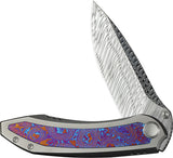 We Knife Winsome Framelock Gray Titanium & Timascus Folding Damasteel Knife 23092DS1
