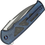 We Knife Sylox Button Lock Blue Titanium & Shredded Carbon Fiber Folding M390 Knife 240272