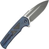 We Knife Sylox Button Lock Blue Titanium & Shredded Carbon Fiber Folding M390 Knife 240272