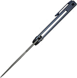 We Knife Sylox Button Lock Blue Titanium & Shredded Carbon Fiber Folding M390 Knife 240272