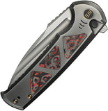 We Knife Sylox Button Lock Titanium & Lava Flow Carbon Fiber Folding M390 Knife 240273