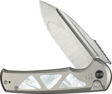 We Knife Sylox Button Lock Gray Titanium & Mother of Pearl Folding M390 Knife 240274