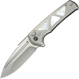 We Knife Sylox Button Lock Gray Titanium & Mother of Pearl Folding M390 Knife 240274
