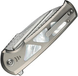 We Knife Sylox Button Lock Titanium & Mother of Pearl Folding Damasteel Knife 24027DS1