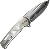We Knife Sylox Button Lock Titanium & Mother of Pearl Folding Damasteel Knife 24027DS1