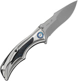We Knife Tighe Down Button Lock Gray Titanium & Blue Carbon Fiber Folding M390 Knife 240541