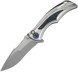 We Knife Tighe Down Button Lock Gray Titanium & Blue Carbon Fiber Folding M390 Knife 240541