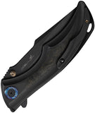 We Knife Tighe Down Button Lock Black Titanium & Yellow Carbon Fiber Folding M390 Knife 24054B1