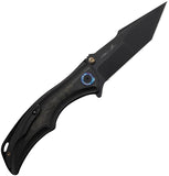 We Knife Tighe Down Button Lock Black Titanium & Yellow Carbon Fiber Folding M390 Knife 24054B1