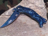 Dark Side Folding Knife Fantasy Blue Titanium Dragon 4.5" Clsd Pocket A019BL