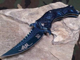 Dark Side Folding Knife Fantasy Blue Titanium Dragon 4.5" Clsd Pocket A019BL