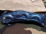 Dark Side Folding Knife Fantasy Blue Titanium Dragon 4.5" Clsd Pocket A019BL