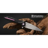 Artisan Archaeo Pocket Knife Linerlock Black Folding Damascus Blade 1821NLBKC