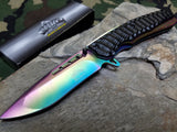 9.5" Master Folding Rainbow Tactical Pocket Knife A/O Folder Assisted Open - a037rb