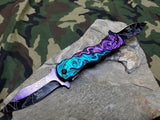 Dark Side Folding Knife Fantasy A/O Dragon 2 Double Blade Blue Purple - a045pb