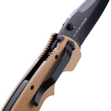 CRKT Crawford Kasper Linerlock Desert Brown Black Blade Plain Edge Folding Knife 6773db