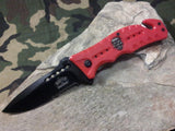 8" Master Folding Pocket Knife A/O Rescue Red Skull Medallion - A010RD