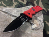 8" Master Folding Pocket Knife A/O Rescue Red Skull Medallion - A010RD