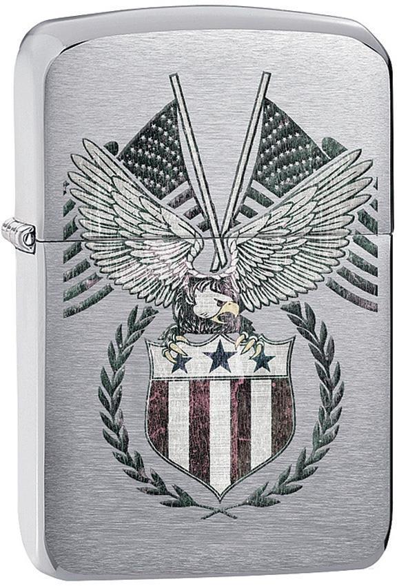 Zippo Lighter American Eagle Brushed Chrome Windproof USA New