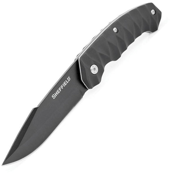 Sheffield Truxton Fixed Blade Black Grooved Handle Stainless Blade Knife