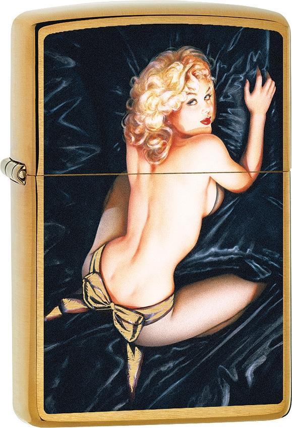 Zippo Lighter Olivia With Bow Hot Girl Brushed Brass Windproof USA New 