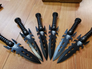 Renegade Tactical Set of 6 Skull Throwers Black 4.25" with Blade Leg or Arm Sheath - 125