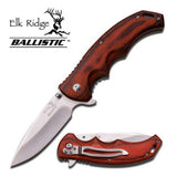 Elk Ridge Spring Assisted Linerlock Folding Pocket Knife Brown Wood Satin 4.5" Clsd - a004sw