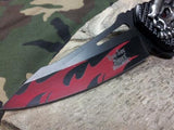 Dark Side Folding Fantasy Knife  A/O Plain Flame Skull Silver & Red 5" A034RD