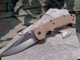 CRKT Crawford Kasper Desert Brown Folding Knife - Plain Edge - 6773d