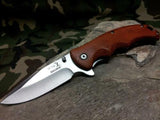 Elk Ridge Spring Assisted Linerlock Folding Pocket Knife Brown Wood Satin 4.5" Clsd - a004sw