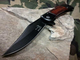 Elk Ridge Spring Assisted Folding Pocket Knife Black W/ Wood Handle - A009BW