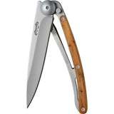 Deejo 27g Juniper Wood Handle Framelock Folding Stainless Blade Knife 9CB002
