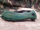 Elk Ridge A/O Spring Assisted Green Wood Black Folding Pocket Knife A002GW