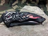 Dark Side Folding Fantasy Knife  A/O Plain Flame Skull Silver & Red 5" A034RD