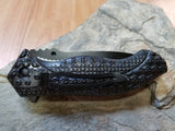 Z Hunter Black Skull Assisted Opening Part Serrated Folding Knife - 137BK