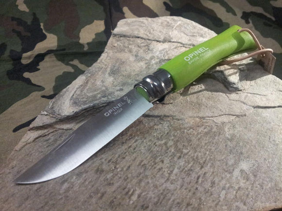 Opinel Trekking Apple Green Knife No 7 # Wood Folding Pocket 4
