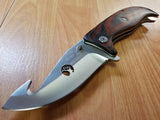 Elk Ridge 9" Folding Guthook Assisted Open Pocket Knife Brown Wood - A156HBW