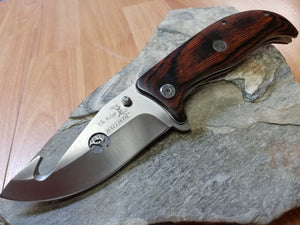 Elk Ridge 9" Folding Guthook Assisted Open Pocket Knife Brown Wood - A156HBW