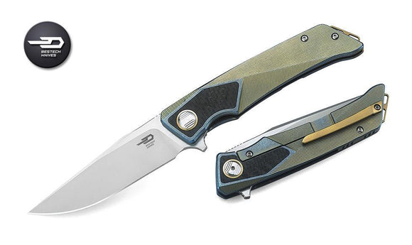 Bestech Knives Sky Hawk Framelock Gold/Blue Titanium Folding Knife