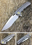 WE KNIFE Ti Gray Flipper Folding Pocket Knife Drop Pt SW Satin S35VN - 611H