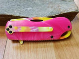 Rough Rider Pink Tie Dyed Straight Assisted Opeing  FOLDING Pocket Knife - 1555