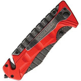 Rough Rider Rescue Linerlock Folding Blade Black Red Aluminum Handle Knife 1494