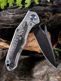 WE KNIFE CO Vapor Tumbled Gray Titanium Carbon Fiber Flipper Folding Knife 804E