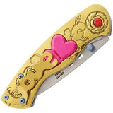 Rough Rider Pink Love Sweetheart Linerlock Brass Handle Folding Blade Knife 1493